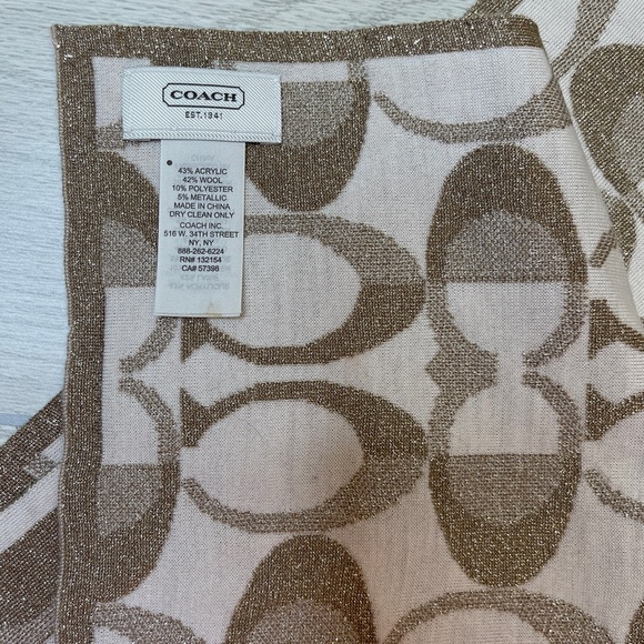 Coach Signature C Logo Tan Metallic Gold Wool Blend Scarf Wrap - Picture 3 of 8